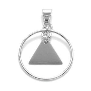 LOVELY STERLING SILVER ENGRAVABLE TRIANGLE PENDANT IN CIRCLE FRAME.